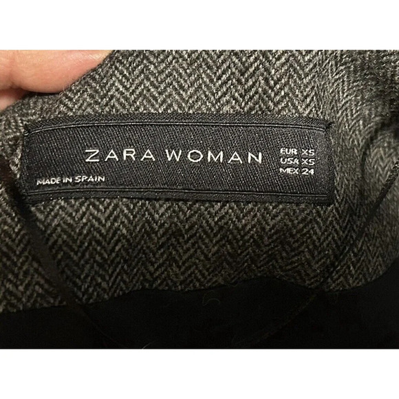 ZARA Woman XS Wool‎ Blend Herringbone Longline Collarless Boyfriend Blazer - Picture 3 of 6